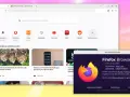 Okno przeglądarki Firefox ESR z informacją o aktualnej wersji. Widoczne zakładki, ikony ulubionych stron i artykuły.