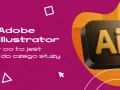 Logo Adobe Illustrator i tekst "Adobe Illustrator - co to jest i do czego służy" na tle z siatką i geometrycznymi kształtami.