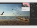 Edycja zdjęcia z mewami na plaży. Program Lightroom free automatycznie zaznacza niebo.