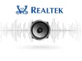 Logo Realtek z głośnikiem i wykresem dźwiękowym. Sterowanie dźwiękiem Realtek.