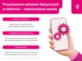 Przywracanie ustawień fabrycznych telefonu: zabezpiecz dane, sprawdź instrukcję, naładuj baterię. Zębatki na ekranie symbolizują proces.