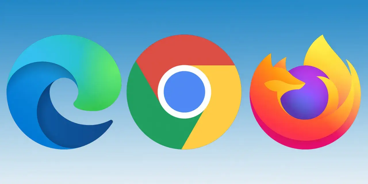 Trzy ikony przeglądarek: Edge, Chrome i Firefox. Każdy **explorer** oferuje unikalną podróż po internecie.