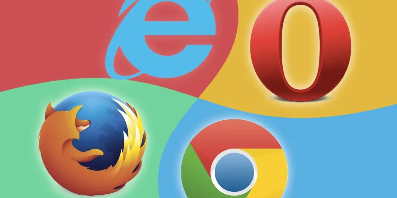 Loga przeglądarek internetowych: Firefox, Internet Explorer, Opera, Chrome. Lista popularnych przeglądarek.