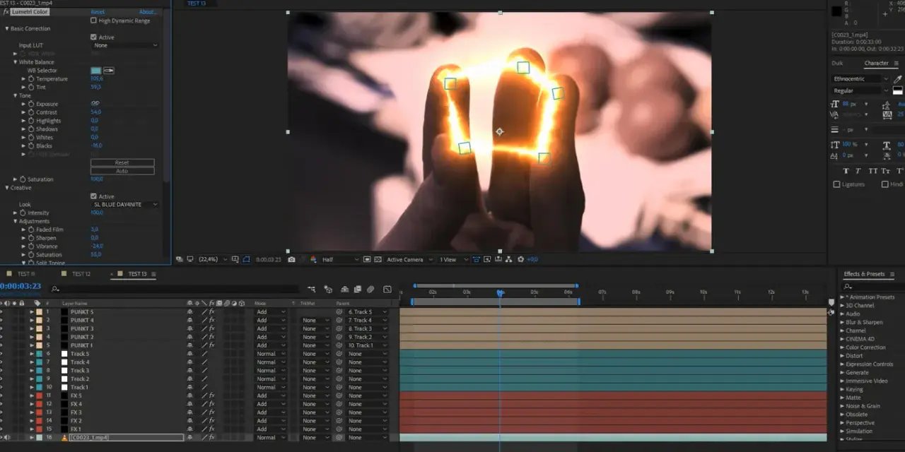 Dłonie otoczone płomieniami, efekt stworzony w After Effects.