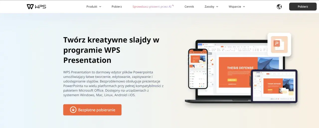 Twórz prezentacje jak na keynote. WPS Presentation to darmowy edytor plików PowerPointa, dostępny na wielu platformach.