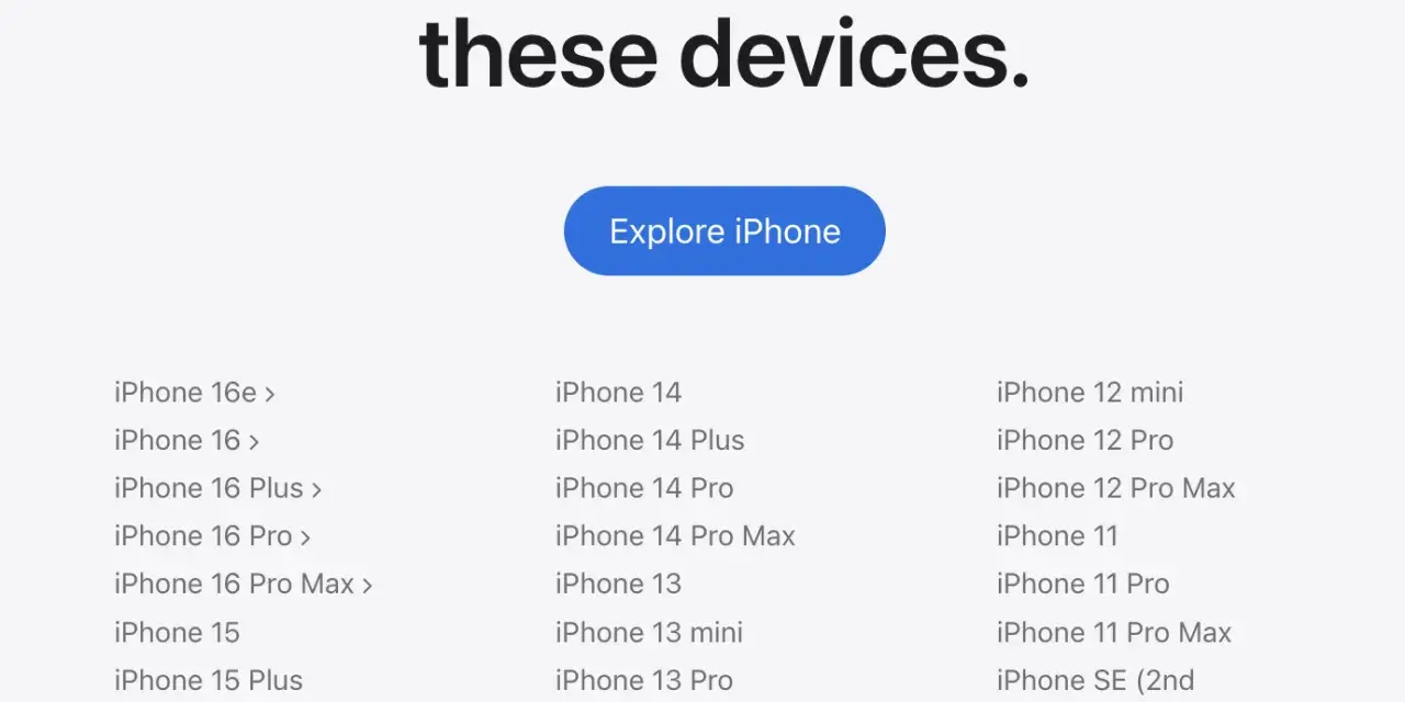 Lista urządzeń kompatybilnych z iOS 26, od iPhone'a 16e do iPhone'a SE (2. generacji).