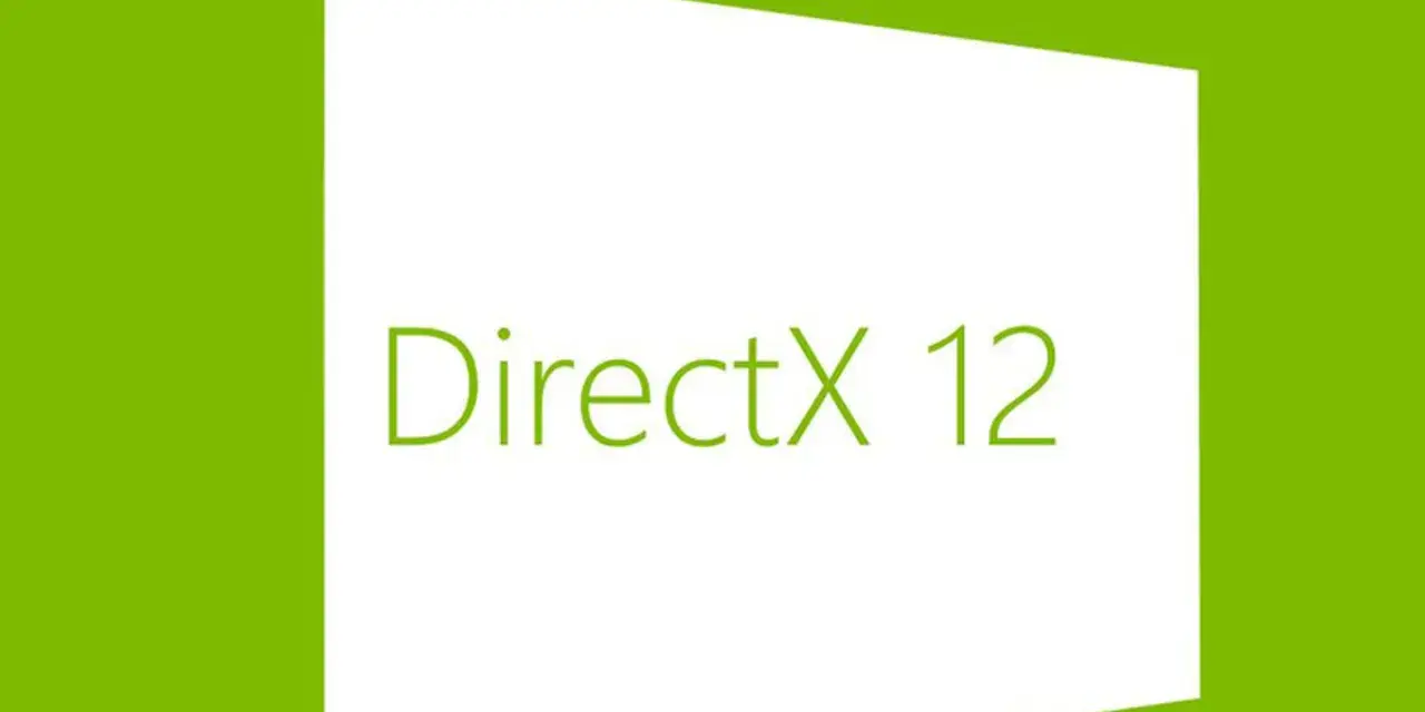 Zielony prostokąt z białym polem i napisem DirectX 12. Nowoczesna grafika, która zapowiada lepszą wydajność w grach.