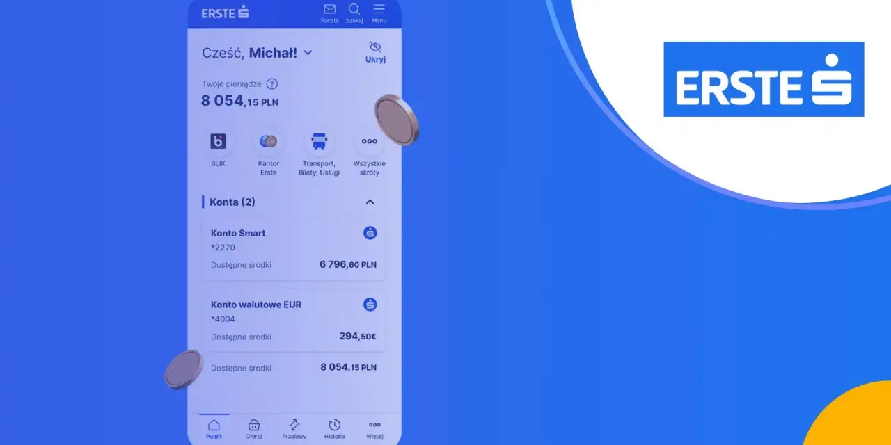 Zarządzaj finansami z aplikacją mobilną Erste. Sprawdź saldo konta Smart i walutowego, wykonuj przelewy i korzystaj z BLIK.