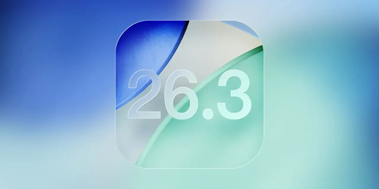 Abstrakcyjny wzór z cyframi 26.3, przypominający ikonę aplikacji na iOS 26.3.