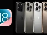 Ikona z cyfrą 18 i cztery iPhone'y w różnych kolorach: czarny, srebrny, biały i złoty. Nadchodzi iOS 18.