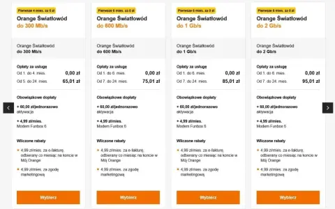 Porównanie ofert Orange Światłowód. Sprawdź, jak sprawdzić ile mam internetu w Orange, przeglądając ceny i prędkości.