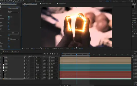 Dłonie otoczone płomieniami, efekt stworzony w After Effects.