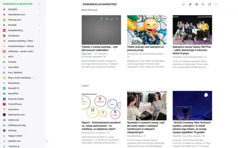 Ulubione strony: artykuły o marketingu, technologii i grach.