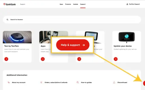 Strona wsparcia TomTom. Kliknij "Help & support", aby uzyskać pomoc.