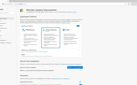 Ustawienia prywatności w przeglądarce Microsoft Edge: blokowanie śledzenia, czyszczenie danych i zarządzanie prywatnością.