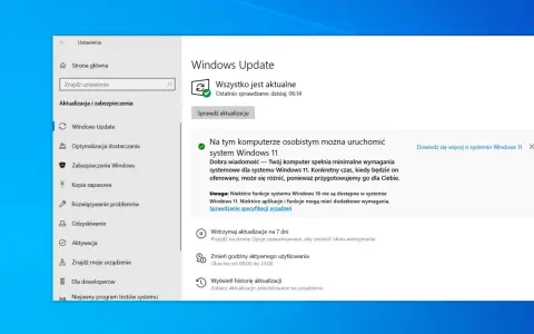 Komputer spełnia wymagania Windows 11. Sprawdzanie aktualizacji systemu i jego specyfikacji.