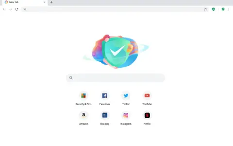 Grafika przedstawia tarczę z zaznaczeniem, symbolizującą bezpieczeństwo w przeglądarce. Ikony popularnych stron jak Facebook, YouTube, Amazon sugerują, że to avg secure browser.