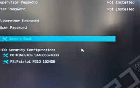 Ustawienia BIOS: Secure Boot, konfiguracja zabezpieczeń dysków HDD. Dostępne opcje zabezpieczeń Windows.