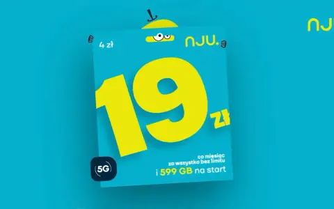 Nju mobile na kartę pakiety: 19 zł miesięcznie za wszystko bez limitu i 599 GB na start. 4 zł za 5G.