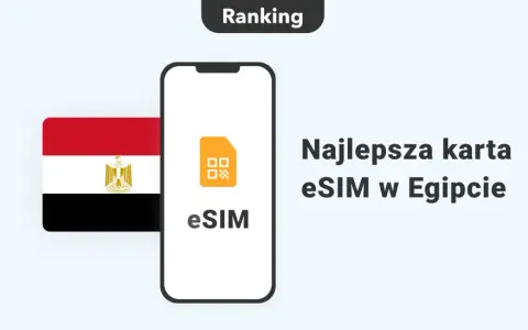Ranking najlepszej karty eSIM w Egipcie. Flaga Egiptu i smartfon z ikoną eSIM.