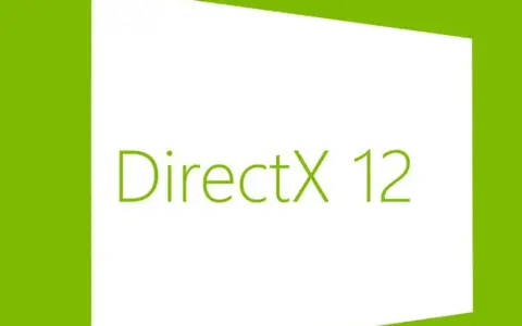 Zielony prostokąt z białym polem i napisem DirectX 12. Nowoczesna grafika, która zapowiada lepszą wydajność w grach.
