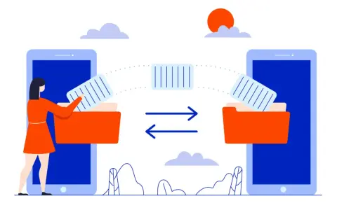 Kobieta przenosi dane między telefonami, ilustrując funkcję motorola migrate.