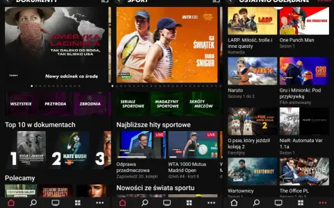 Aplikacja do oglądania TV za darmo. Zobacz seriale dokumentalne, sportowe i ostatnio oglądane hity.