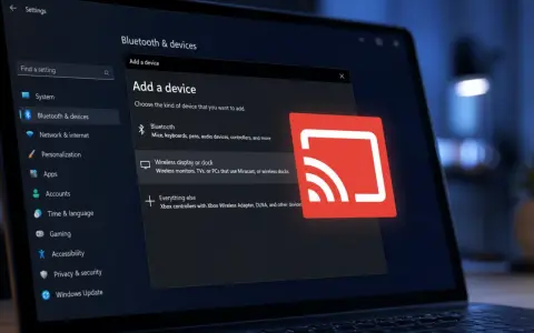 Ustawienia Windows 11: dodawanie urządzenia bezprzewodowego, np. przez Miracast.