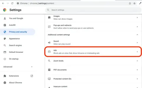 Ustawienia Chrome: sekcja "Reklamy" pozwala zarządzać tym, jak strony wyświetlają reklamy. Dowiedz się, jak wyłączyć adblocka, jeśli jest to potrzebne.