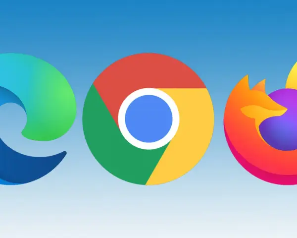 Trzy ikony przeglądarek: Edge, Chrome i Firefox. Każdy **explorer** oferuje unikalną podróż po internecie.