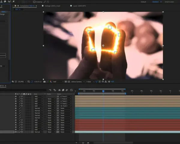 Dłonie otoczone płomieniami, efekt stworzony w After Effects.