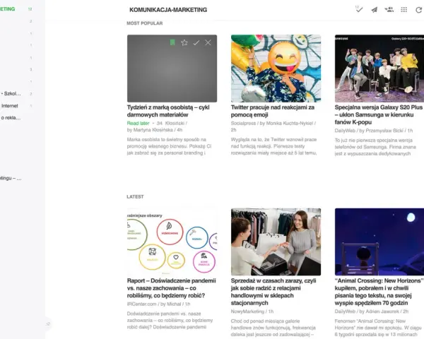 Ulubione strony: artykuły o marketingu, technologii i grach.
