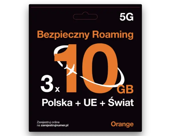 Bezpieczny roaming 5G od Orange: 3x10 GB na Polskę, UE i Świat. Idealny dla podróżujących.