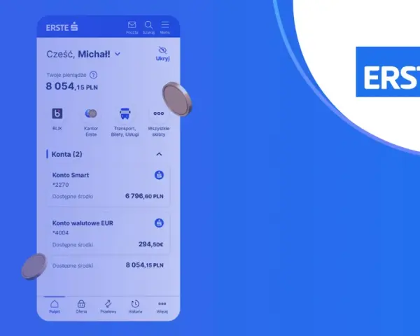 Zarządzaj finansami z aplikacją mobilną Erste. Sprawdź saldo konta Smart i walutowego, wykonuj przelewy i korzystaj z BLIK.