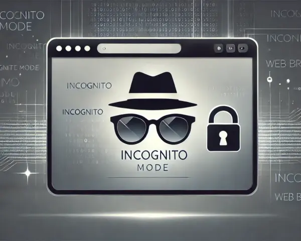 Ikona mężczyzny w kapeluszu i okularach symbolizuje tryb incognito. Zamek obok oznacza bezpieczeństwo i prywatność podczas przeglądania.