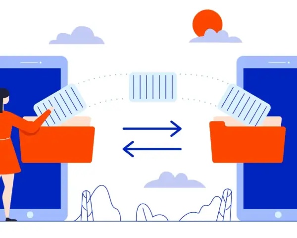 Kobieta przenosi dane między telefonami, ilustrując funkcję motorola migrate.