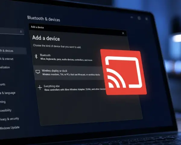 Ustawienia Windows 11: dodawanie urządzenia bezprzewodowego, np. przez Miracast.