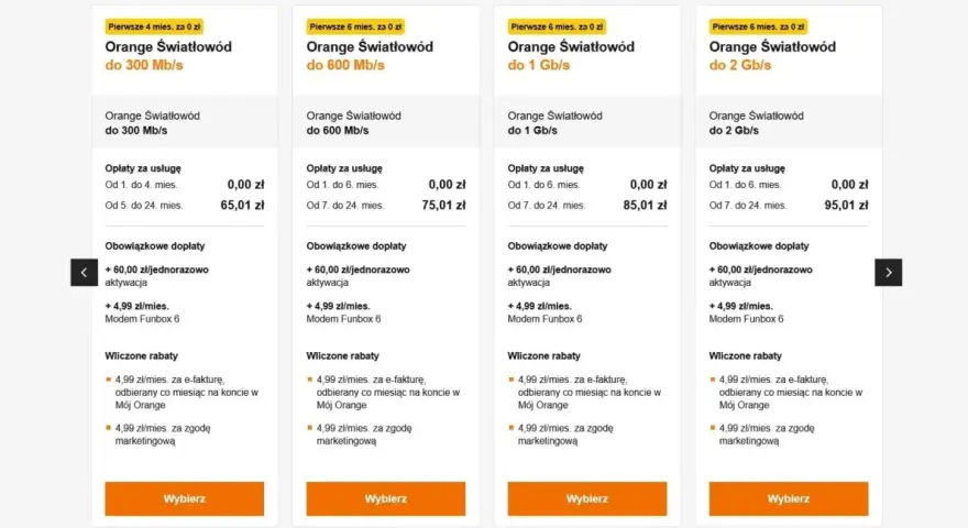 Porównanie ofert Orange Światłowód. Sprawdź, jak sprawdzić ile mam internetu w Orange, przeglądając ceny i prędkości.