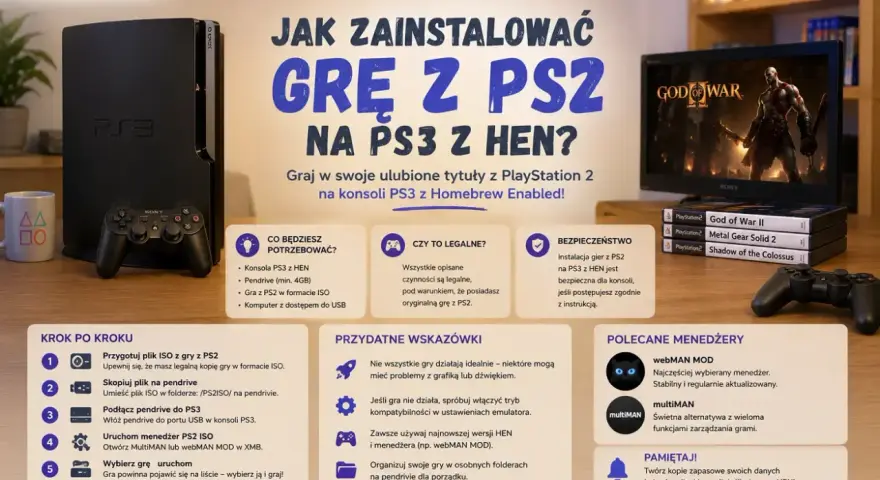 Poradnik instalacji gier z PS2 na PS3 z HEN. Użyj emulatora PS2, by zagrać w ulubione tytuły.