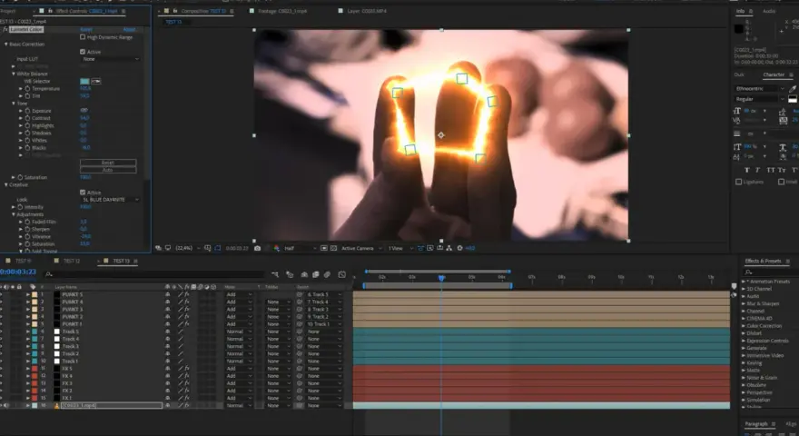 Dłonie otoczone płomieniami, efekt stworzony w After Effects.
