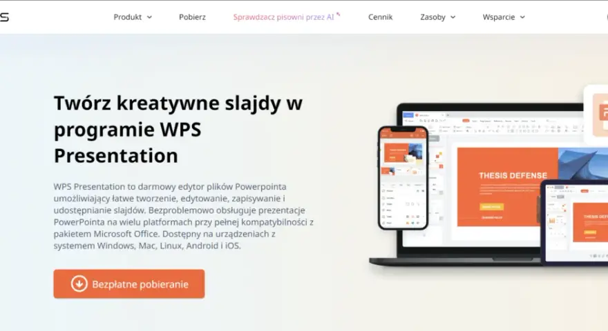 Twórz prezentacje jak na keynote. WPS Presentation to darmowy edytor plików PowerPointa, dostępny na wielu platformach.