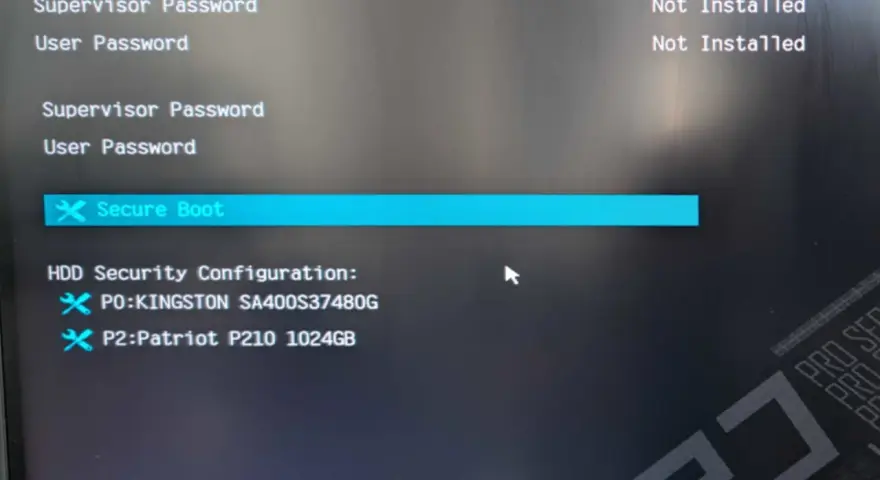 Ustawienia BIOS: Secure Boot, konfiguracja zabezpieczeń dysków HDD. Dostępne opcje zabezpieczeń Windows.