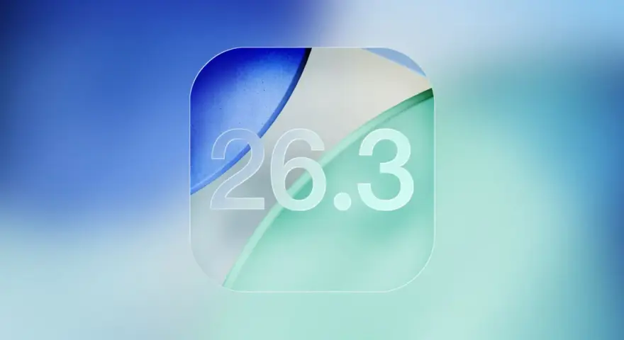 Abstrakcyjny wzór z cyframi 26.3, przypominający ikonę aplikacji na iOS 26.3.