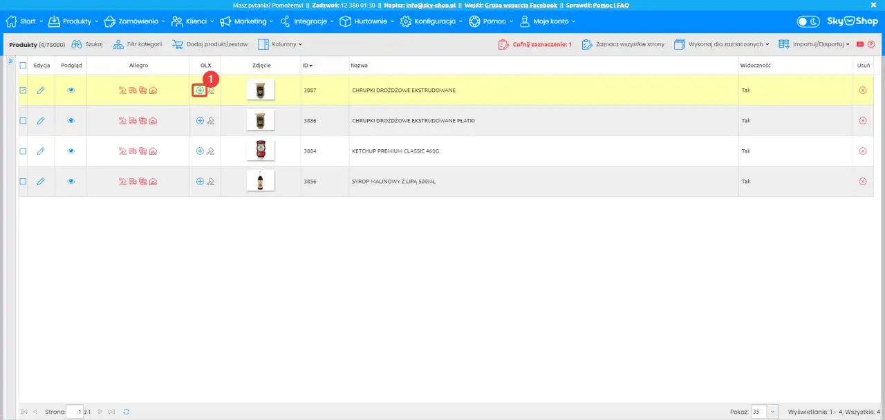 Jak dodać ogłoszenie na OLX za darmo? Kliknij ikonę plusa przy produkcie, aby rozpocząć proces.