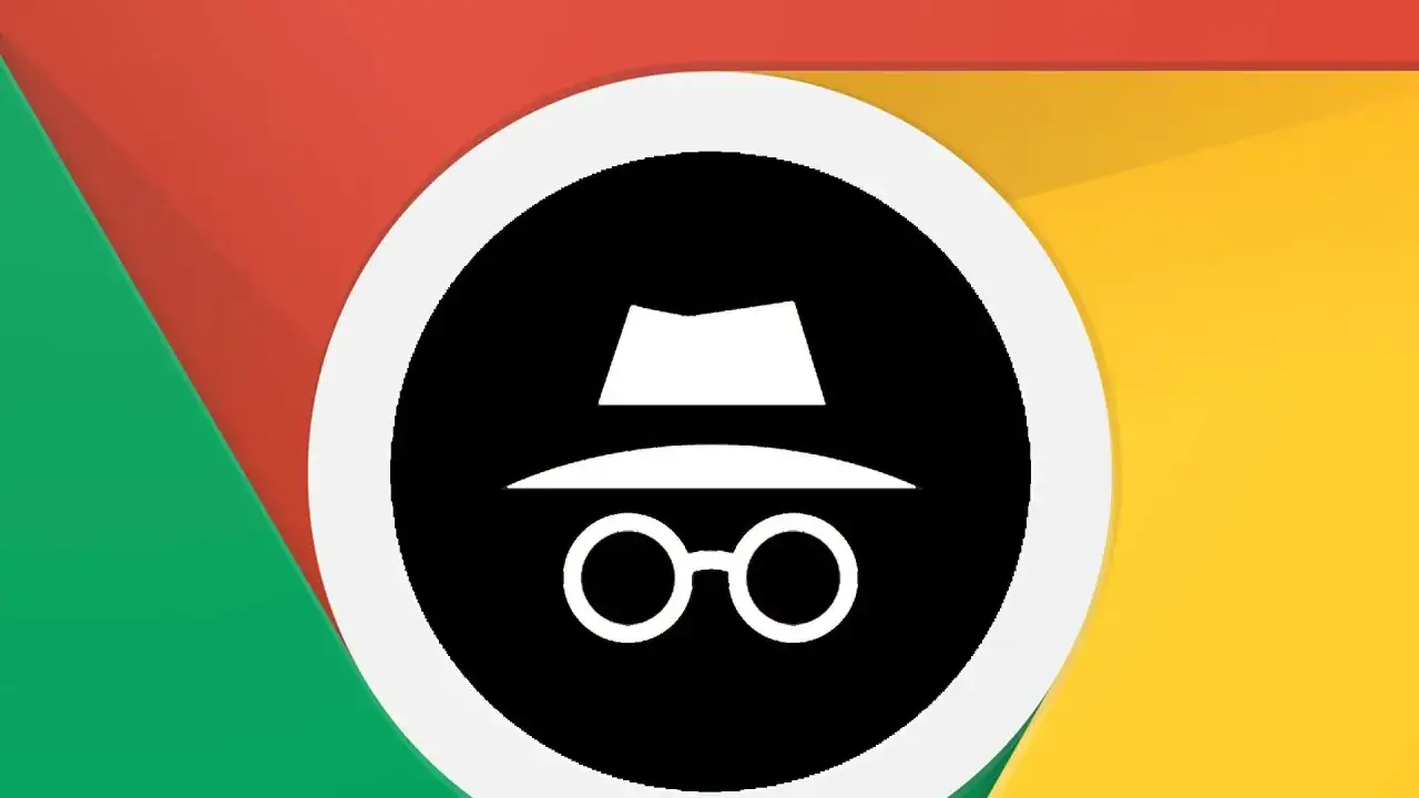 Ikona trybu incognito Chrome: kapelusz i okulary na czarnym tle, otoczone kolorowymi łukami.