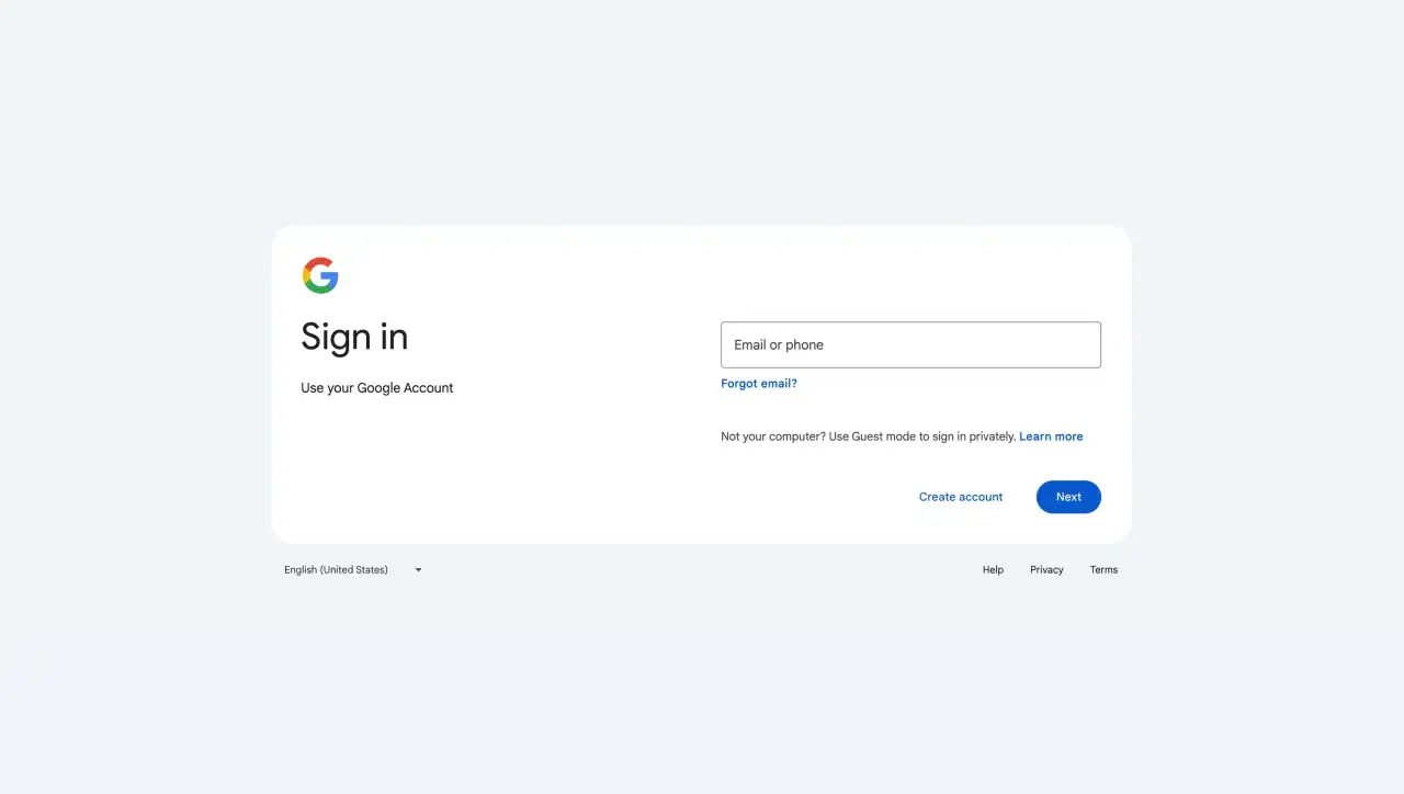 Ekran logowania do poczty Gmail. Wpisz swój adres e-mail lub numer telefonu, aby się zalogować.