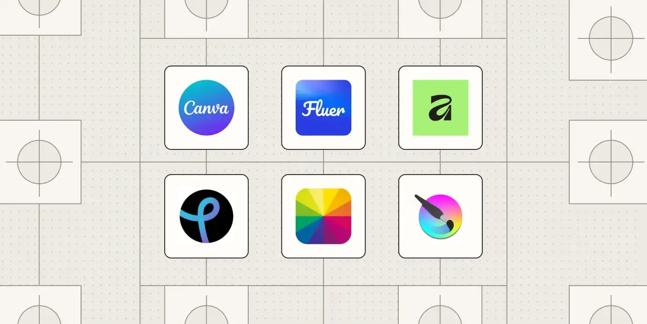 Szukasz darmowego Photoshopa? Zobacz ikony aplikacji graficznych: Canva, Fluer, Affinity Designer, Pixelmator, Krita i Procreate.