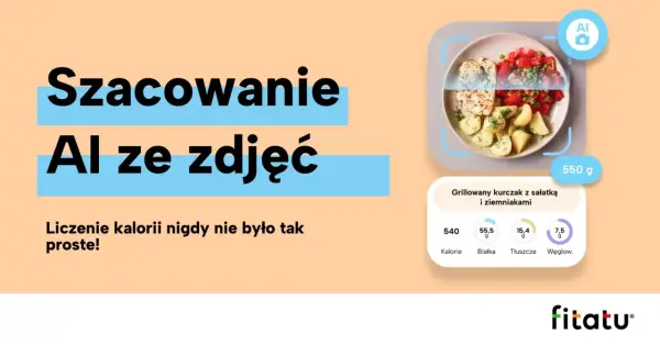 AI analizuje posiłek: grillowany kurczak z sałatką i ziemniakami. Zastanawiasz się, czy wybrać Yazio czy Fitatu? Fitatu ułatwia liczenie kalorii!